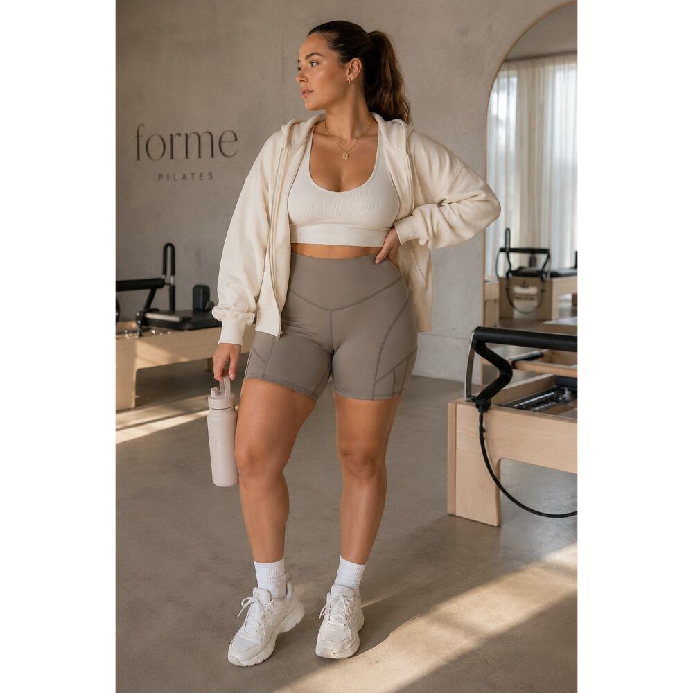 Free People Movement Biker Shorts Taupe Gray Compression Activewear Shorts M